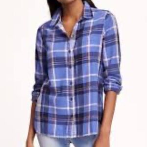 Old Navy Women’s Classic Flannel Shirt, Navy Plaid, Size XS